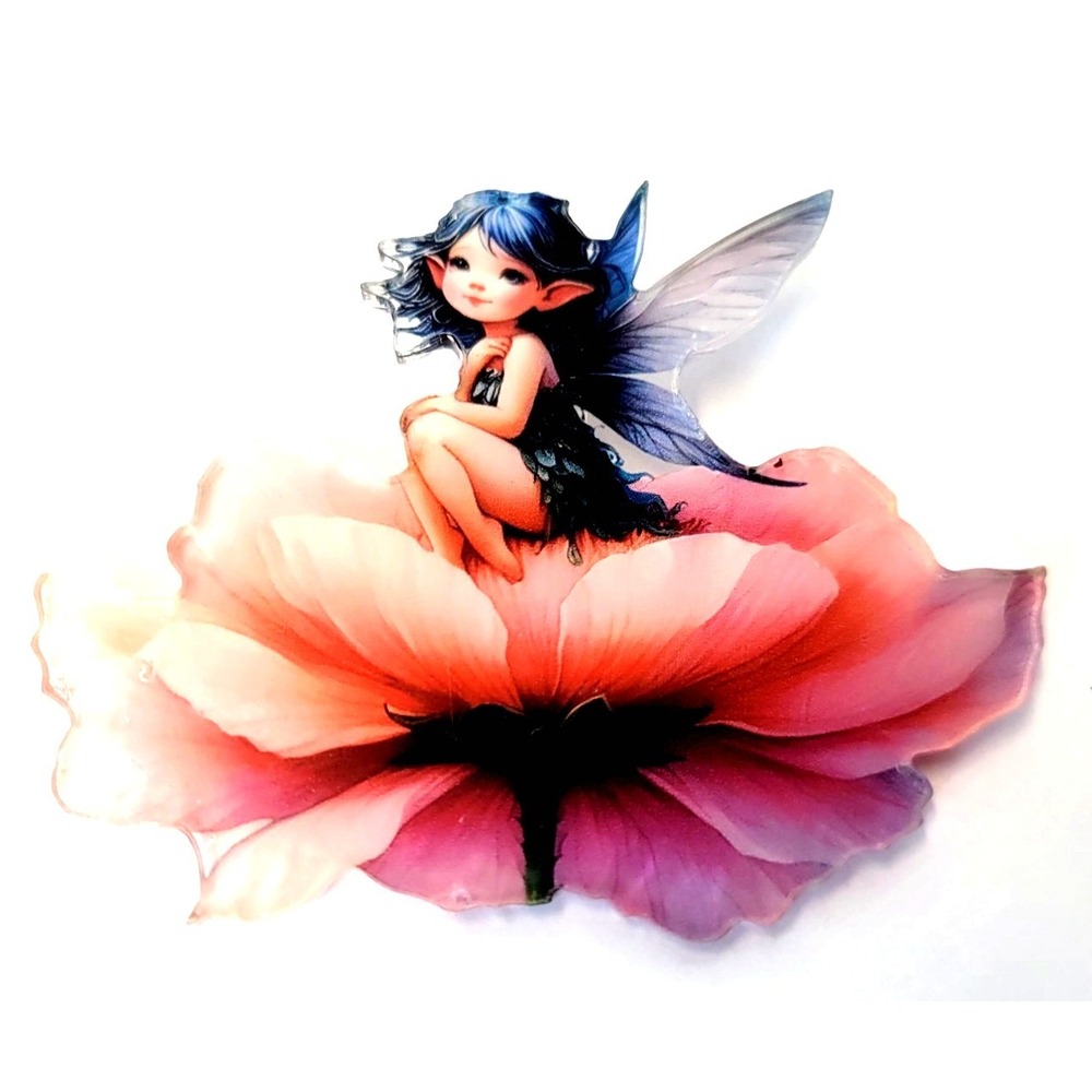 Pink Flower Fairy Brooch Pin Resin Fantasy Wings Cute Floral Costume Jewelry NEW